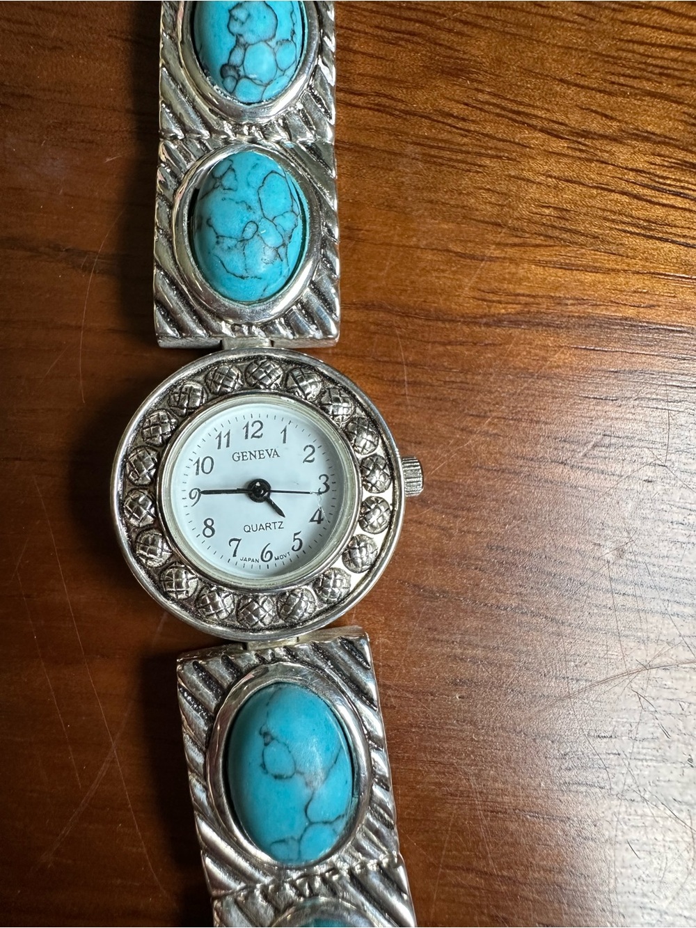 Vintage Southwestern Silver Turquoise Quartz Watch 6” Chunky Untested